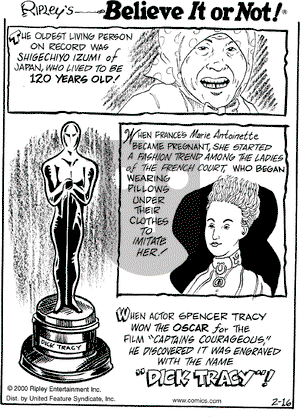 Ripley's Believe It or Not on Wednesday February 16, 2000 Comic Strip