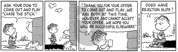 Peanuts - Wednesday July 5, 1995 Comic Strip