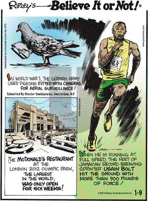 Ripley's Believe It or Not on Wednesday January 9, 2013 Comic Strip