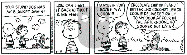 Peanuts on Friday June 8, 1990 Comic Strip