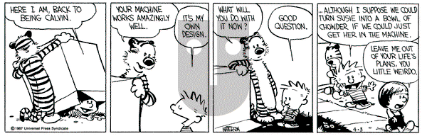 Calvin and Hobbes on Friday April 3, 1987 Comic Strip