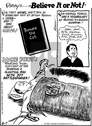 Ripley's Believe It or Not on Tuesday August 7, 2001 Comic Strip
