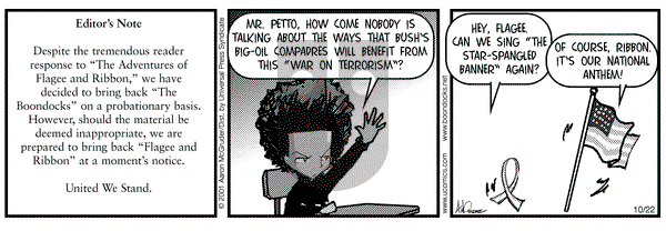 The Boondocks on Monday October 22, 2001 Comic Strip