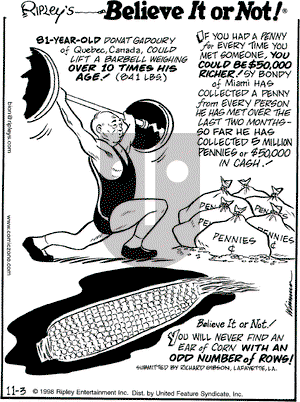 Ripley's Believe It or Not on Tuesday November 3, 1998 Comic Strip