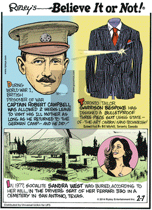 Ripley's Believe It or Not on Friday February 7, 2014 Comic Strip