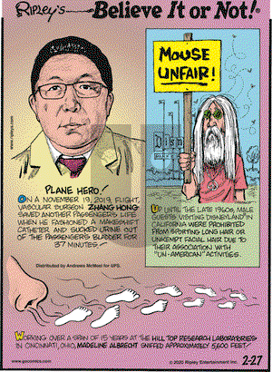 Ripley's Believe It or Not on Thursday February 27, 2020 Comic Strip