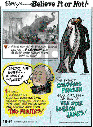 Ripley's Believe It or Not on Saturday October 31, 2015 Comic Strip