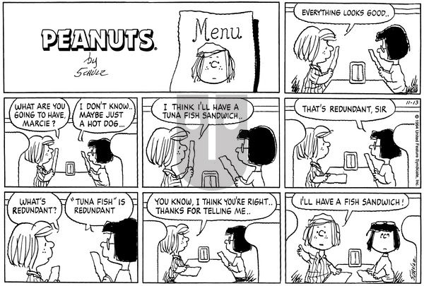 Peanuts on Sunday November 13, 1994 Comic Strip
