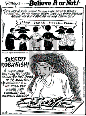 Ripley's Believe It or Not on Wednesday August 8, 2001 Comic Strip