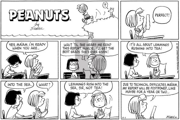 Peanuts on Sunday November 1, 1987 Comic Strip