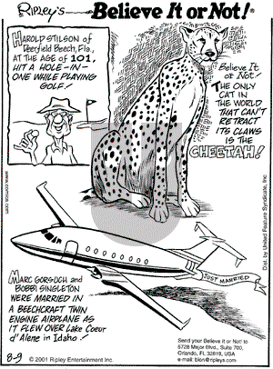 Ripley's Believe It or Not on Thursday August 9, 2001 Comic Strip