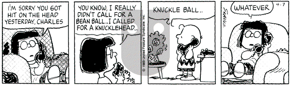 Peanuts on Friday April 7, 1989 Comic Strip