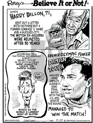 Ripley's Believe It or Not on Saturday September 25, 2004 Comic Strip