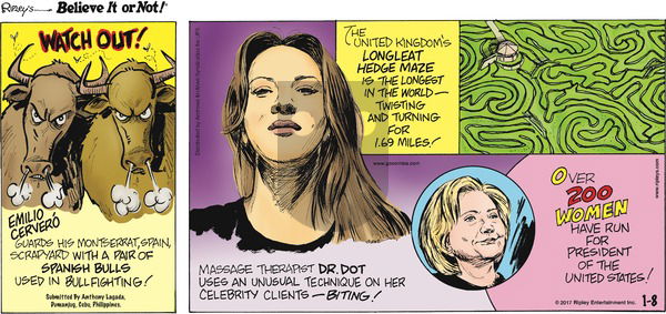 Ripley's Believe It or Not on Sunday January 8, 2017 Comic Strip