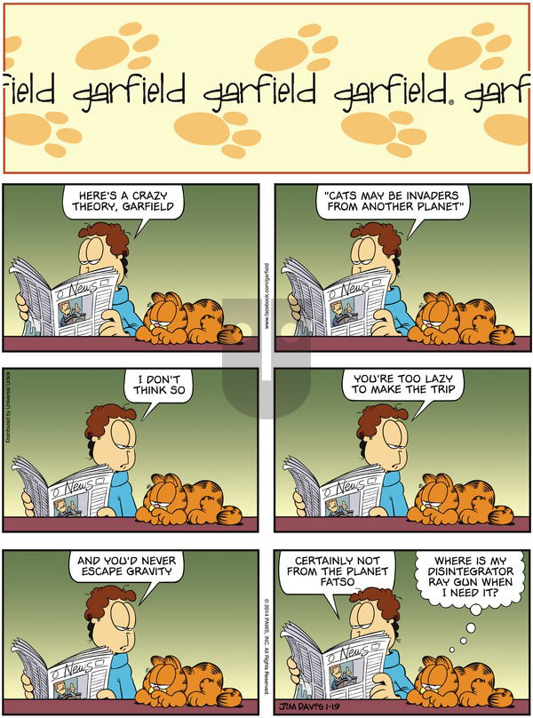 Garfield - Sunday January 19, 2014 Comic Strip