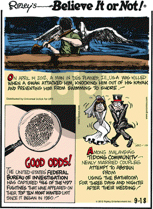 Ripley's Believe It or Not on Tuesday September 18, 2012 Comic Strip