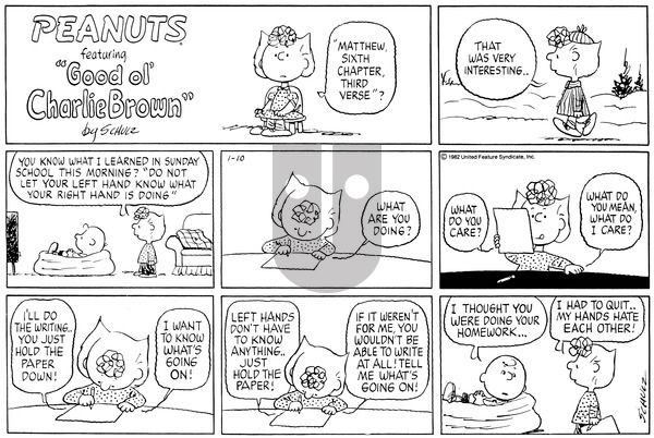Peanuts on Sunday January 10, 1982 Comic Strip
