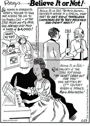 Ripley's Believe It or Not - Wednesday February 23, 2000 Comic Strip