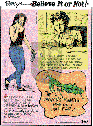 Ripley's Believe It or Not on Tuesday September 27, 2016 Comic Strip