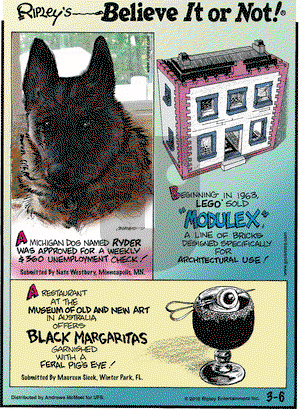 Ripley's Believe It or Not on Tuesday March 6, 2018 Comic Strip