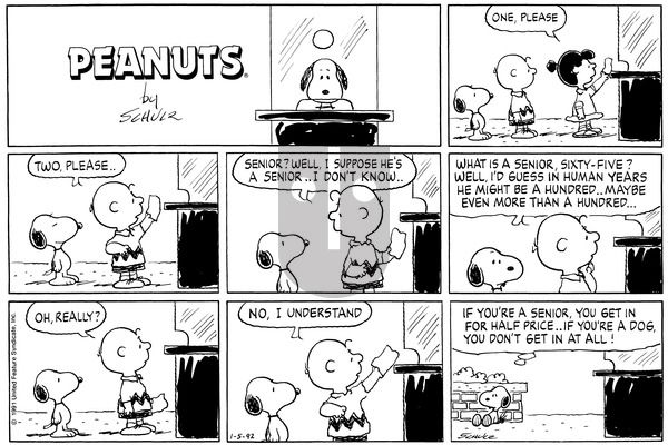 Peanuts on Sunday January 5, 1992 Comic Strip