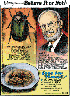 Ripley's Believe It or Not on Friday August 30, 2013 Comic Strip