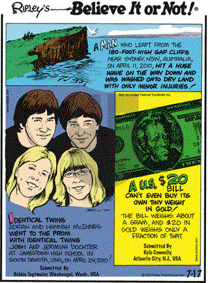 Ripley's Believe It or Not on Saturday July 17, 2010 Comic Strip