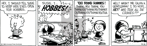 Calvin and Hobbes on Saturday May 31, 1986 Comic Strip
