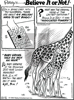 Ripley's Believe It or Not on Wednesday November 11, 1998 Comic Strip