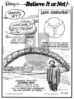 Ripley's Believe It or Not on Wednesday October 24, 2007 Comic Strip