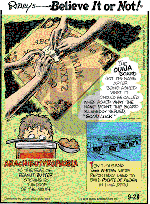 Ripley's Believe It or Not on Wednesday September 28, 2016 Comic Strip
