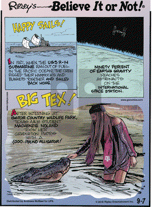 Ripley's Believe It or Not on Friday September 7, 2018 Comic Strip