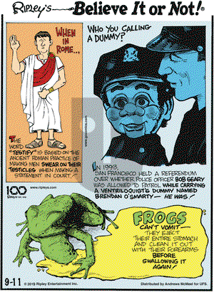 Ripley's Believe It or Not on Wednesday September 11, 2019 Comic Strip