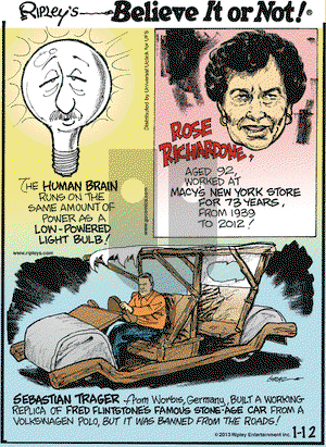 Ripley's Believe It or Not on Saturday January 12, 2013 Comic Strip