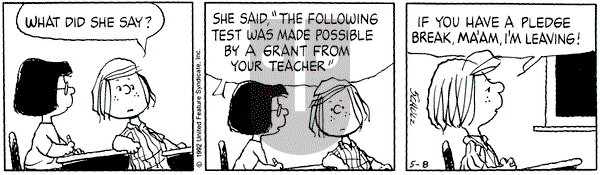 Peanuts on Friday May 8, 1992 Comic Strip