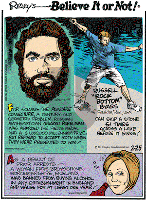 Ripley's Believe It or Not on Friday February 25, 2011 Comic Strip