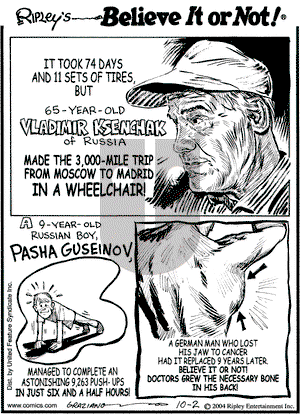 Ripley's Believe It or Not on Saturday October 2, 2004 Comic Strip