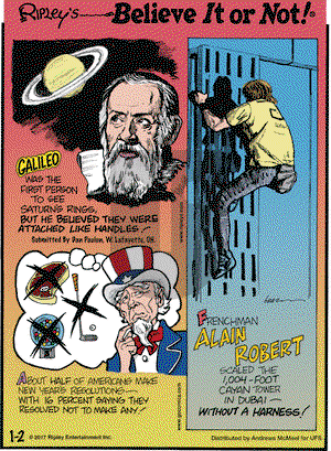 Ripley's Believe It or Not on Monday January 2, 2017 Comic Strip