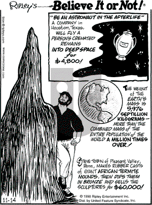 Ripley's Believe It or Not on Saturday November 14, 1998 Comic Strip