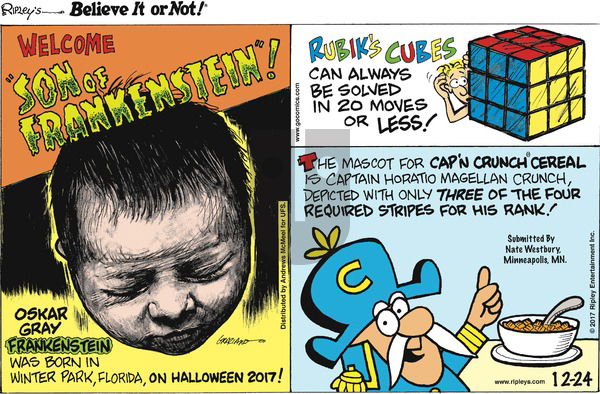 Ripley's Believe It or Not on Sunday December 24, 2017 Comic Strip