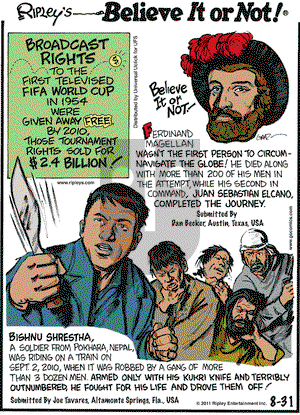Ripley's Believe It or Not on Wednesday August 31, 2011 Comic Strip