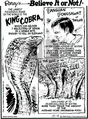 Ripley's Believe It or Not on Monday October 4, 2004 Comic Strip