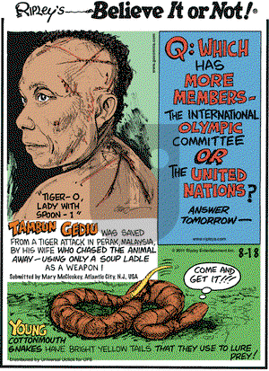Ripley's Believe It or Not on Thursday August 18, 2011 Comic Strip