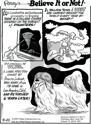 Ripley's Believe It or Not on Monday August 20, 2001 Comic Strip