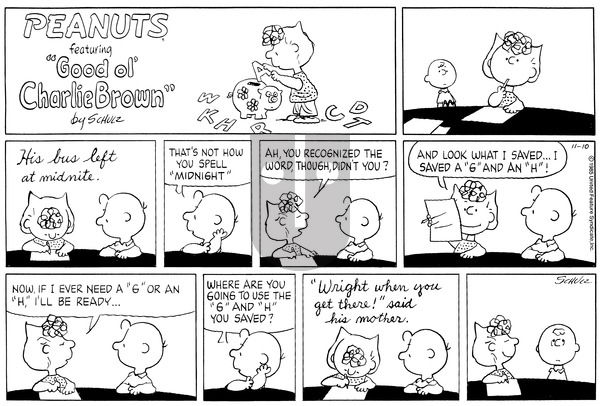 Peanuts on Sunday November 10, 1985 Comic Strip