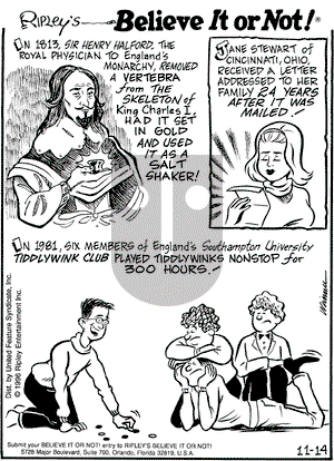 Ripley's Believe It or Not on Thursday November 14, 1996 Comic Strip