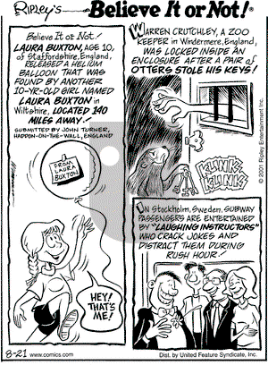 Ripley's Believe It or Not on Tuesday August 21, 2001 Comic Strip
