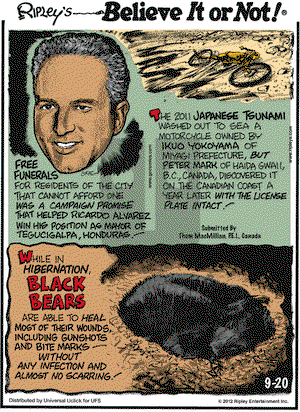 Ripley's Believe It or Not on Thursday September 20, 2012 Comic Strip