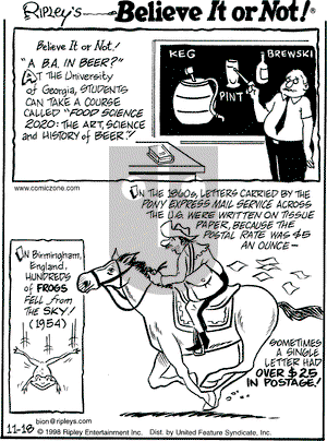 Ripley's Believe It or Not on Wednesday November 18, 1998 Comic Strip