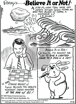 Ripley's Believe It or Not on Friday April 5, 1996 Comic Strip